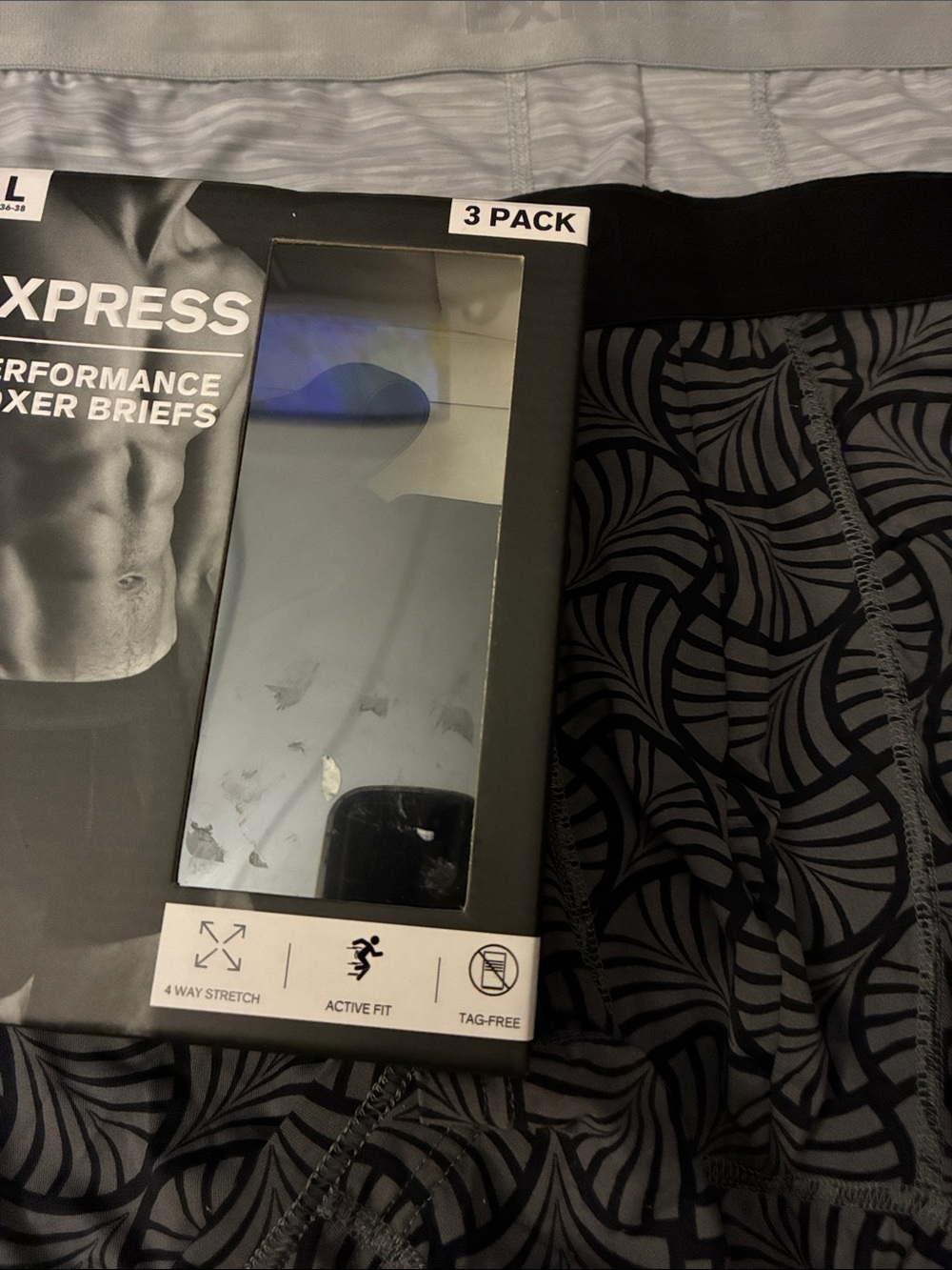 Express Men’s performance Boxer Briefs - Black and Gray Pattern (3 Pack) L